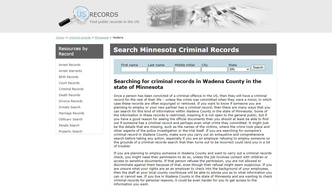 Search Criminal Records Wadena Minnesota | US Records