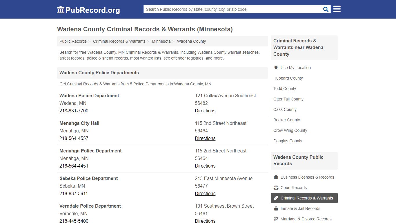 Wadena County Criminal Records & Warrants (Minnesota)