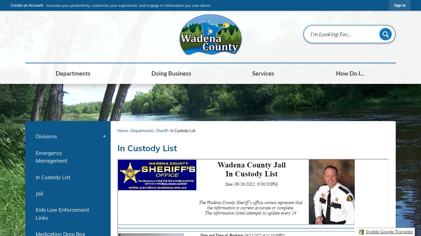 In Custody List | Wadena County, MN - Official Website